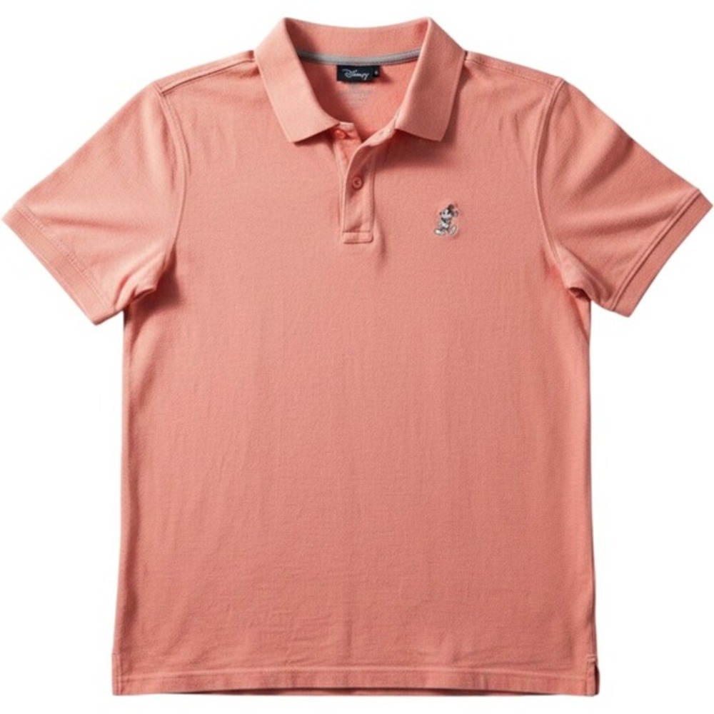 Disney Parks Mens Mickey Mouse Embroidered Polo Shirt Coral Orange Small Relaxed